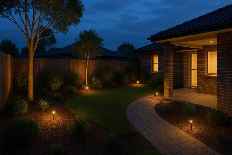 Suburban Front Yard with Landscape Lighting